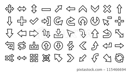 Arrow Pointer Vector Icon Set .Thin Outline Style - Stock Illustration ...