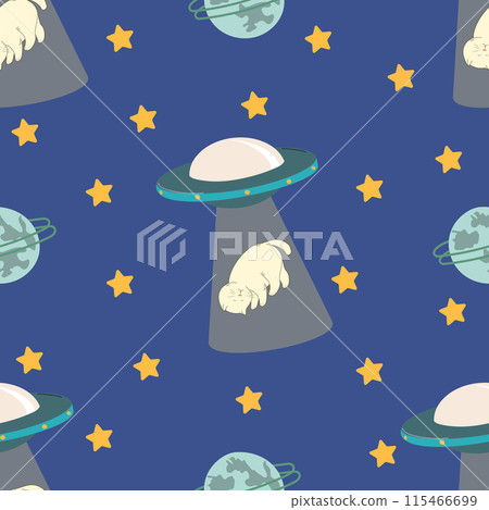 Children's cute pattern with spaceships and cats. Children's cute pattern with spaceships and cats. 115466699