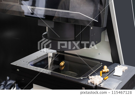 Optic machine for precise measurement of part size and quality evaluation. Smart factory.. 115467128