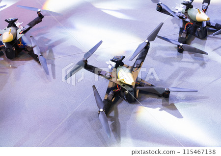 Military drones armed with bombs. Military drones armed with bombs. 115467138