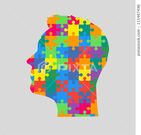 Man head made puzzle pieces. Strategy, education Man head made puzzle pieces. Strategy, education 115467496