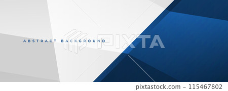 White and blue modern abstract wide banner with geometric shapes. Dark blue and white abstract background. 115467802
