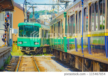 Enoshima Electric Railway (Enoden) and railroad tracks 115467854