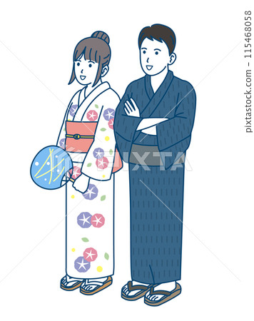 一對年輕夫婦穿著浴衣的插圖 115468058