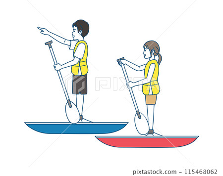 SUP 一對年輕夫婦享受 SUP 的插圖 115468062