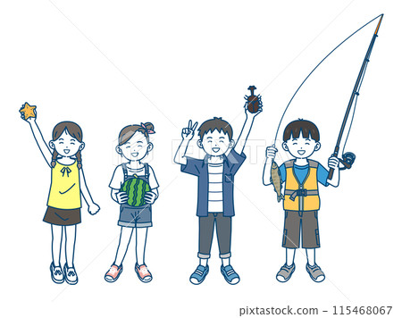 兒童與夏季自然互動的插圖 115468067