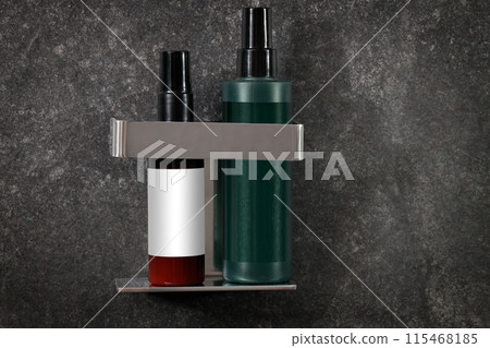 Bathroom Products on Shelf Empty Label Bathroom Products on Shelf Empty Label 115468185