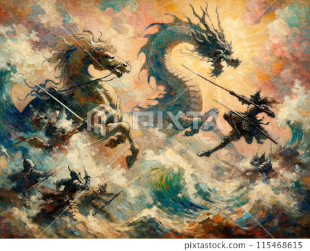 Knight and dragon fighting 115468615