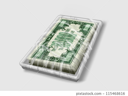 money in a supermarket shrinkwrap package 115468616