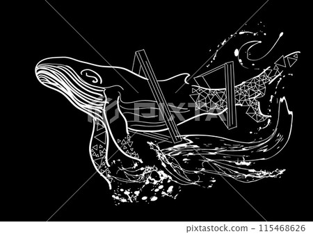 abstract white whale on black 115468626