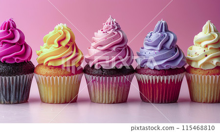 Colorful festive cupcakes lined row smooth colorful simple pink pattern colorful, minimalistic Colorful festive cupcakes lined row smooth colorful simple pink pattern colorful, minimalistic 115468810