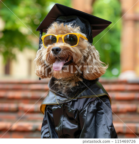 Dog graduation cap gown standing outdoors... - Stock Illustration  [115469726] - PIXTA