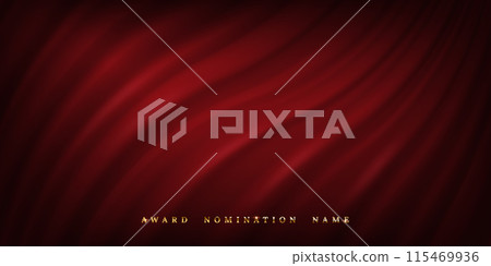 Dark red curtains with waves and classy drapery, gold award nomination name text 115469936