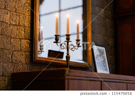 Bronze triple candlestick 115470058