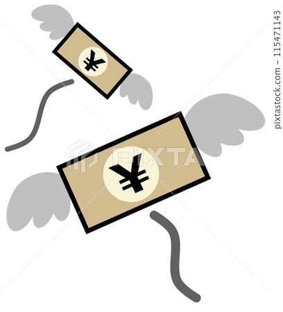 Illustration of bankruptcy due to spending too much Japanese yen 115471143