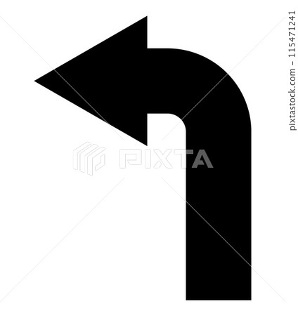 arrow pointing to the left, black and white vector silhouette illustration of curved arrow shape symbol 115471241