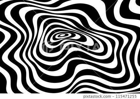 Psychedelic zebra pattern. Striped black and white background with distortion. Optical illusion 115471255