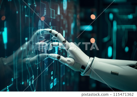 hand of robot touching screen. Generative AI 115471362