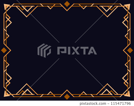 Art deco frame. Vintage linear border. Design a template for invitations, leaflets and greeting cards. Geometric golden frame. The style of the 1920s - 1930s. Vector illustration Art deco frame. Vintage linear border. Design a template for invitations, leaflets and greeting cards. Geometric golden frame. The style of the 1920s - 1930s. Vector illustration 115471796