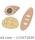 Chocolate cornet, French bread, and melon bread set 115471830