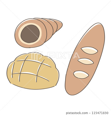 Chocolate cornet, French bread, and melon bread set Chocolate cornet, French bread, and melon bread set 115471830