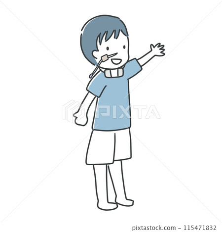 一名男孩接受氣管切開術和管飼 一名男孩接受氣管切開術和管飼 115471832