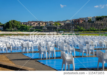 Preparation for setting up spectator seats for outdoor events 115471855