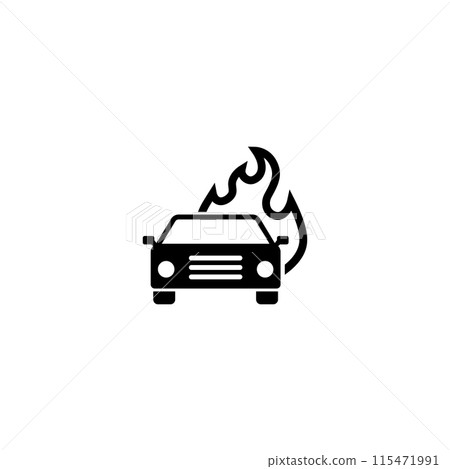 Icon depicting a car on fire, designed with simplicity and clarity for use in safety and danger alerts 115471991