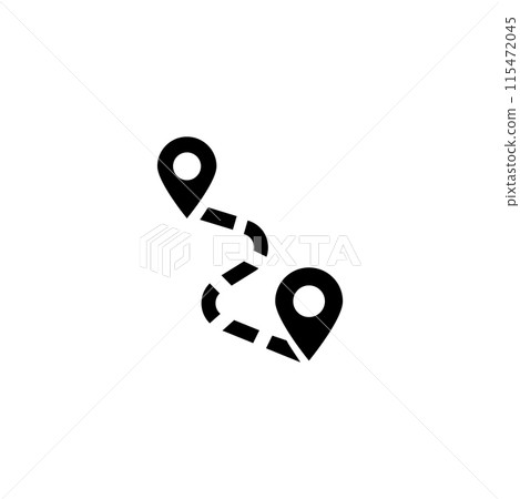 Digital vector icon illustrating a route with location pins, ideal for travel and navigation applications 115472045