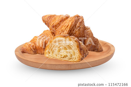 croissantin wood plate isolated on white background croissantin wood plate isolated on white background 115472166