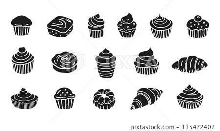 Sweet French Bakery Dessert Set Cakes Doodle Icons 115472402