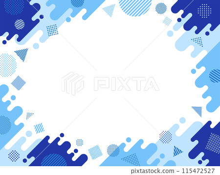 向右上升的藍色波浪線和幾何圖案圓三角方形框架 115472527