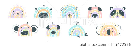Cute Rainbow Animal for Childish Nursery Vector Set Cute Rainbow Animal for Childish Nursery Vector Set 115472536