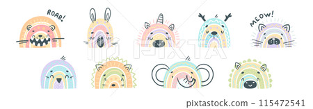 Cute Rainbow Animal for Childish Nursery Vector Set Cute Rainbow Animal for Childish Nursery Vector Set 115472541
