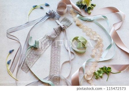 Cute ribbons made of high-quality pastel-colored materials Cute ribbons made of high-quality pastel-colored materials 115472573