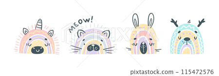 Cute Rainbow Animal for Childish Nursery Vector Set 115472576