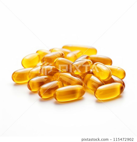 Vitamin E Capsules on White Background. Generative ai 115472902