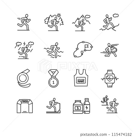 Marathon Sign Black Thin Line Icon Set. Vector 115474182