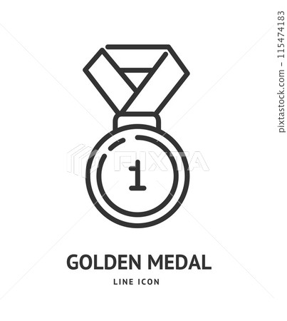 Gold Medal Sign Thin Line Icon Emblem Concept. Vector 115474183
