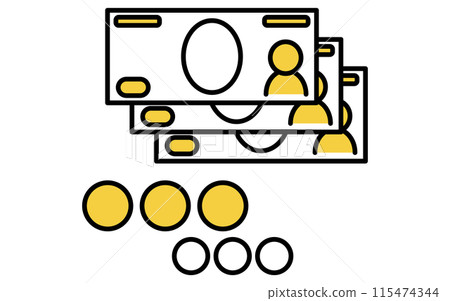 Simple line icon of disaster prevention goods, cash (banknotes and coins) 115474344