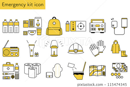 Simple line icon set of disaster prevention goods Simple line icon set of disaster prevention goods 115474345