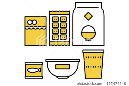 Simple line icon of disaster prevention goods and emergency food Simple line icon of disaster prevention goods and emergency food 115474348