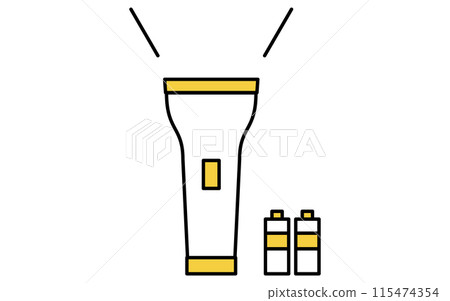 防災用品、手電筒和乾電池的簡單線條畫圖標 115474354