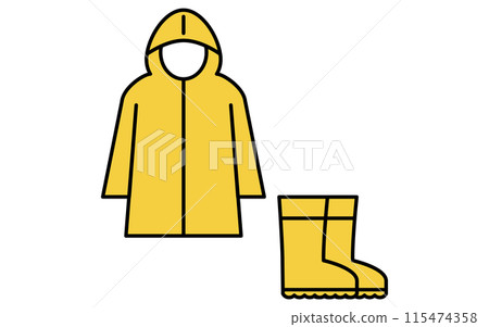 Simple line icon of disaster prevention goods, rain gear (raincoat and boots) 115474358