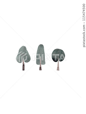 Set of abstract trees and shrubs with summer green crown. Watercolor clipart Set of abstract trees and shrubs with summer green crown. Watercolor clipart 115474500