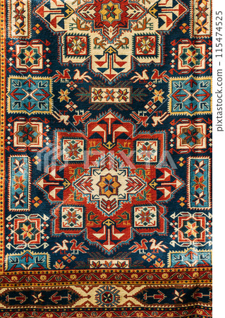 Oriental Persian Carpet Texture Background backdrop pattern. Oriental Persian Asian Carpets Background. east decor, oriental decoration backdrop, background 115474525