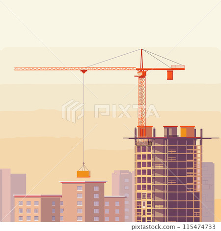 Construction crane on a construction site against the background of buildings under construction. 115474733