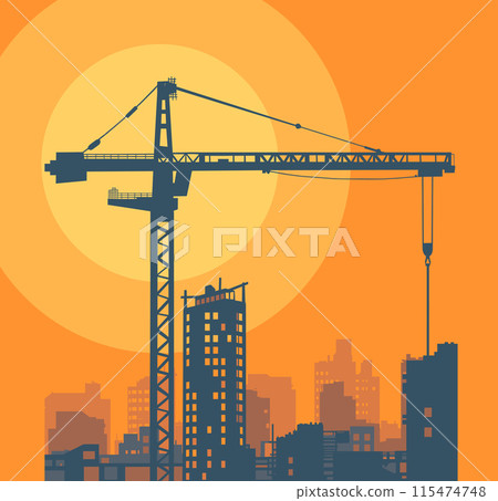Construction crane on a construction site against the background of buildings under construction. 115474748