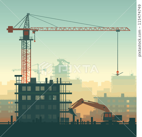 Construction crane on a construction site against the background of buildings under construction. 115474749