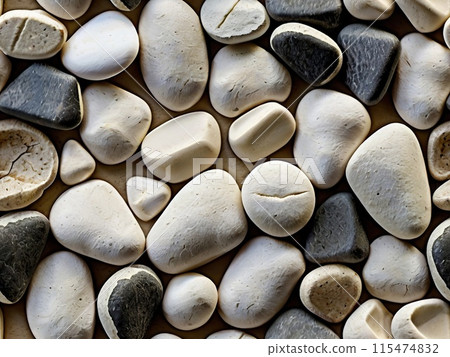 Seamless grey, black and white pebble pattern or tileriver  stone background 115474832